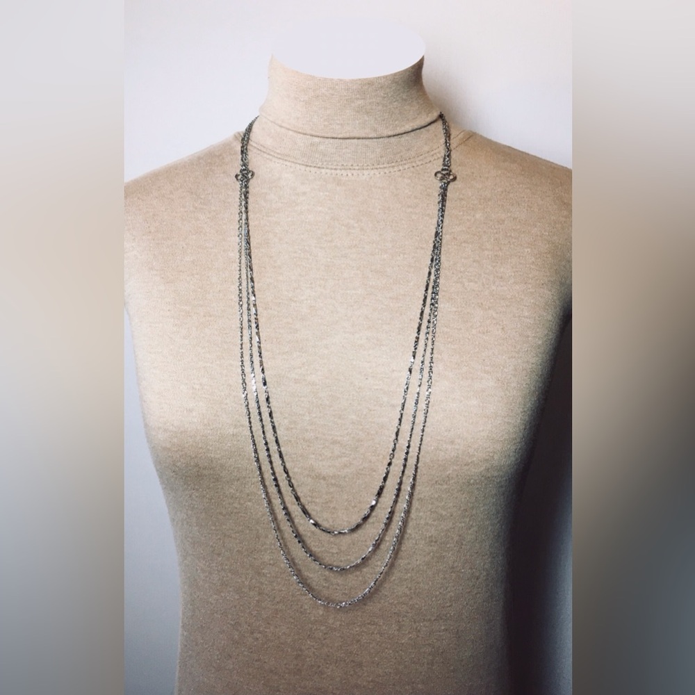 Silver Tone Multi Strand Chain Necklace